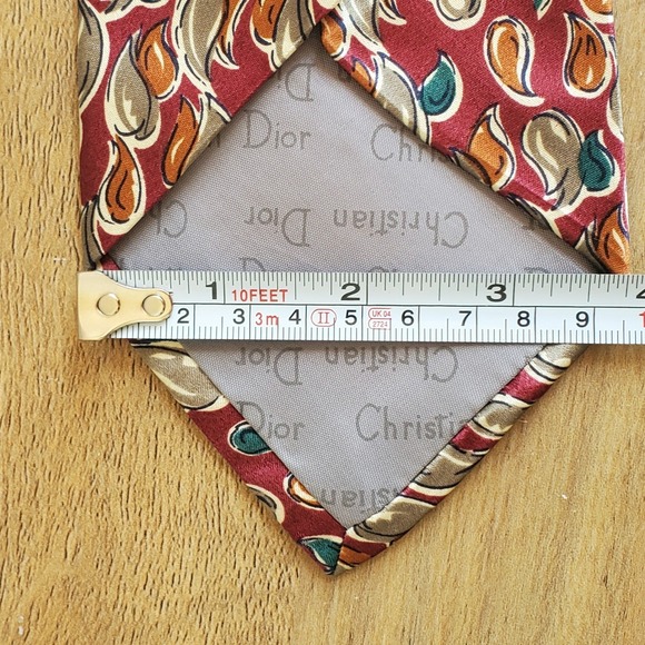 Vintage‎ Christian Dior Monsieur Neck Tie Silk Red Drops Length 57" Width 3.75" - Picture 6 of 7